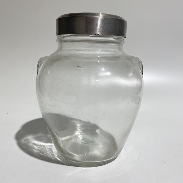 LOLLY JAR, Large Glass w Silver Lid